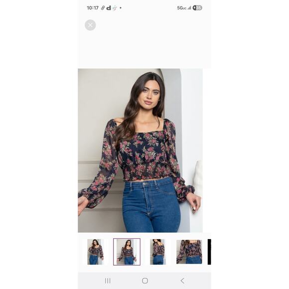 Mi Ami Smocked whimsical Fairycore Womens size Large Romantic Sheer Metallic Top - Picture 11 of 13